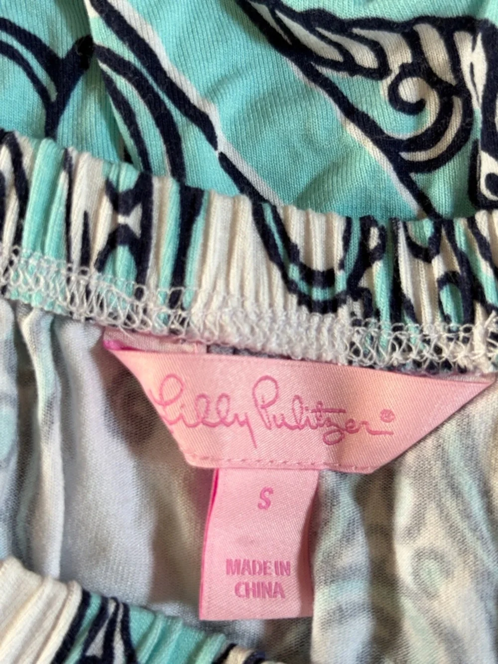 Lilly Pulitzer Turquoise & White Strapless Swirl Print Dress, small - Picture 4 of 4